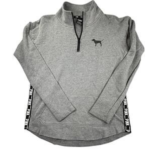 PINK Victoria’s Secret Grey Quarter Zip Pullover Sweatshirt Tape Logo Small